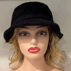 Fluffy Angora-Style Bucket Hat - Black